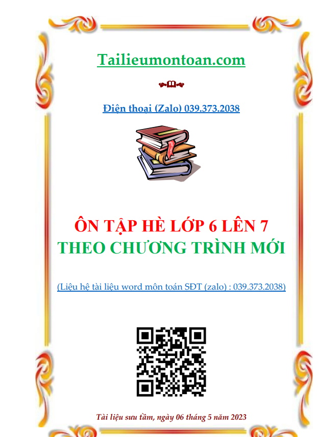 Ôn hè toán lớp 6 lên 7 chương trình mới